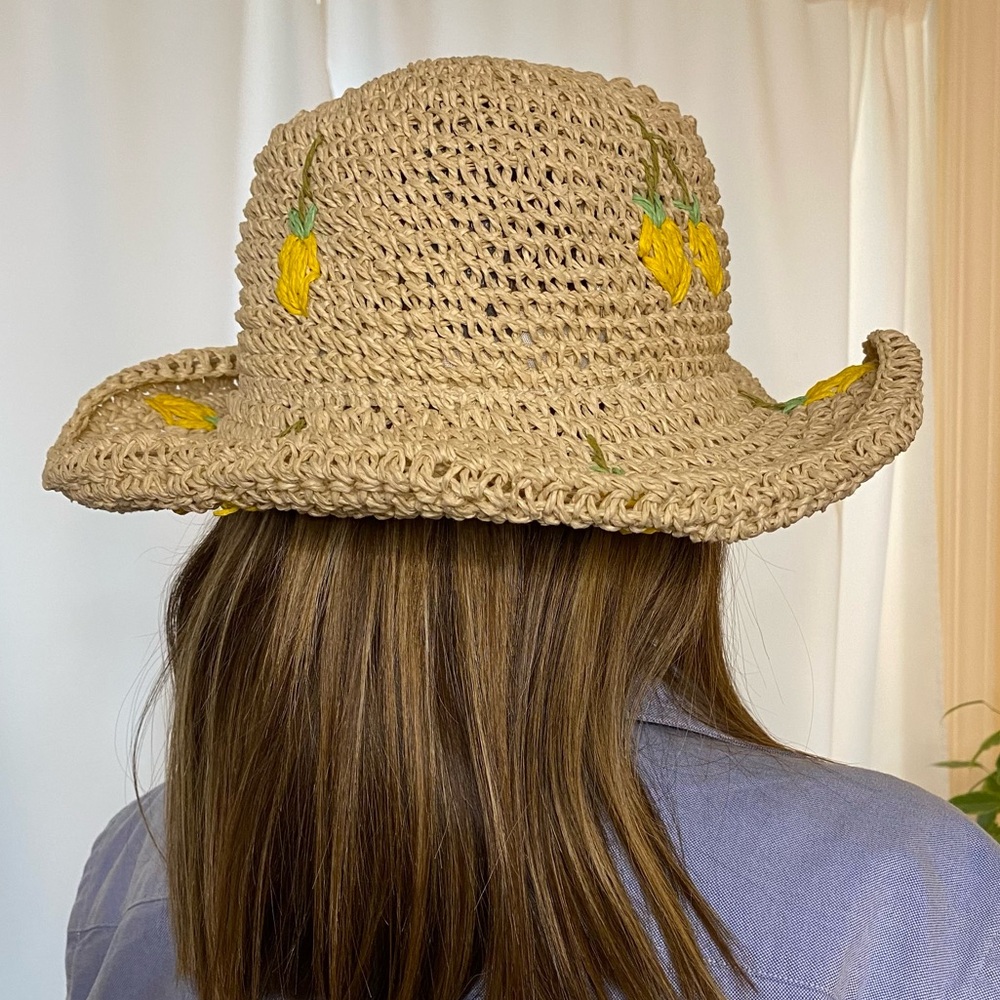SOLD: Vince Camuto Straw Hat with Lemon Embroidery